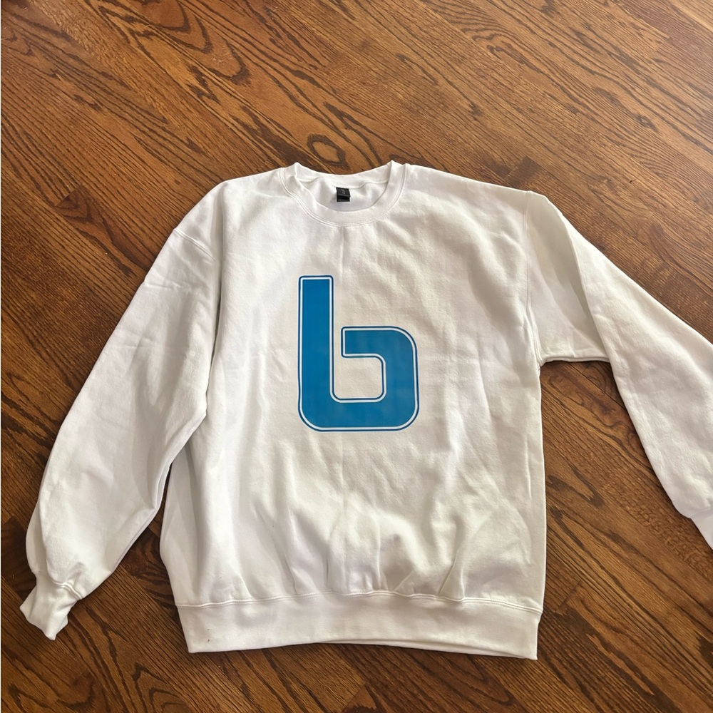 Gildan White Sweatshirt with Blue Logo